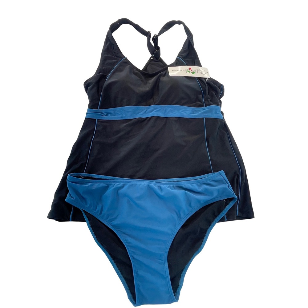 Stylish‎ Swimwear Black & Blue Tankini Swimsuit Top & Bottom Set - Women's L